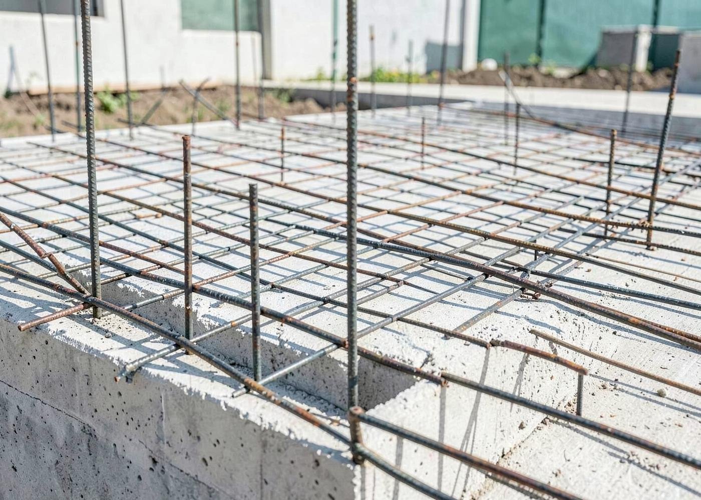 Reinforcement steel grid prepared for a concrete slab on a supervised site